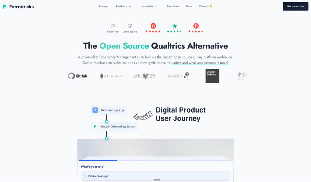 Formbricks is a survey platform built for minimal data collection and regulatory compliance.