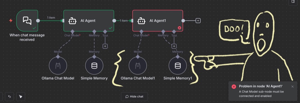 Remember to add the Ollama model and Simple memory