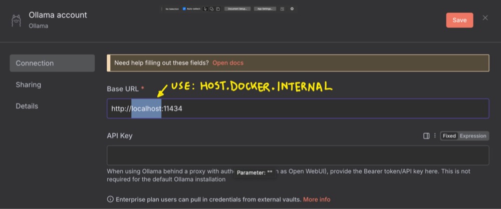 Use: host.docker.internal instead of localhost in the Base URL