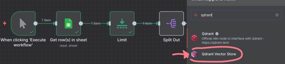 Add Qdrant Vector Store node