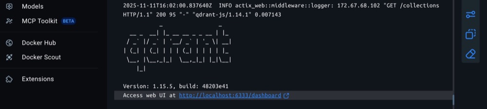 Copy the URL for the dashboard: http://localhost:6333/dashboard