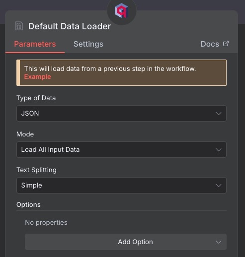 Document loader node. Leave as default settings