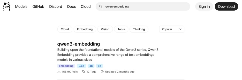 Ollama search for qwen embedding