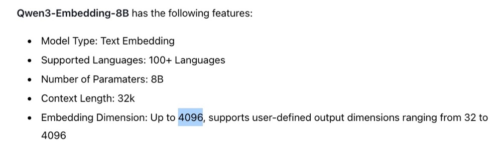Ollama site says 4096 for embedding dimensions