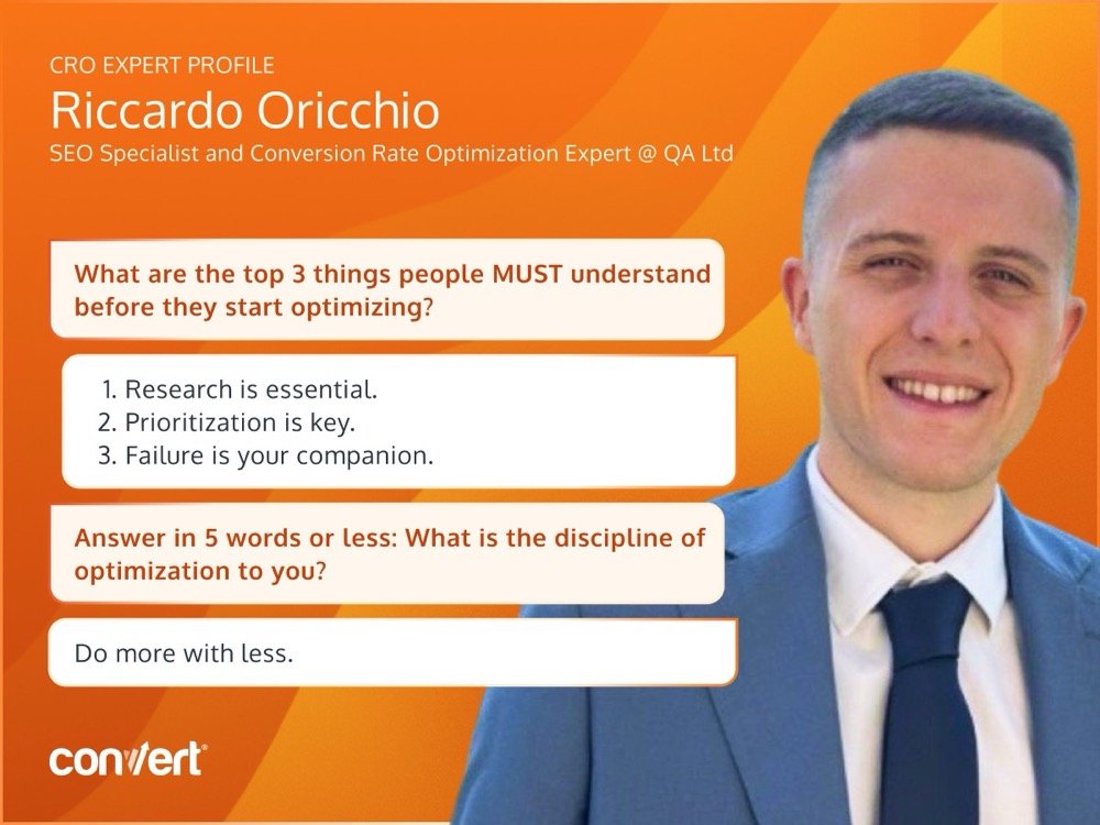 Riccardo Oricchio what are the top 3 things people must undestand before they star optimizing?