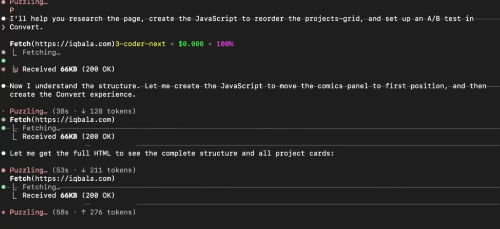 Example of the “rationale” or steps Claude Code is taking to complete the task
