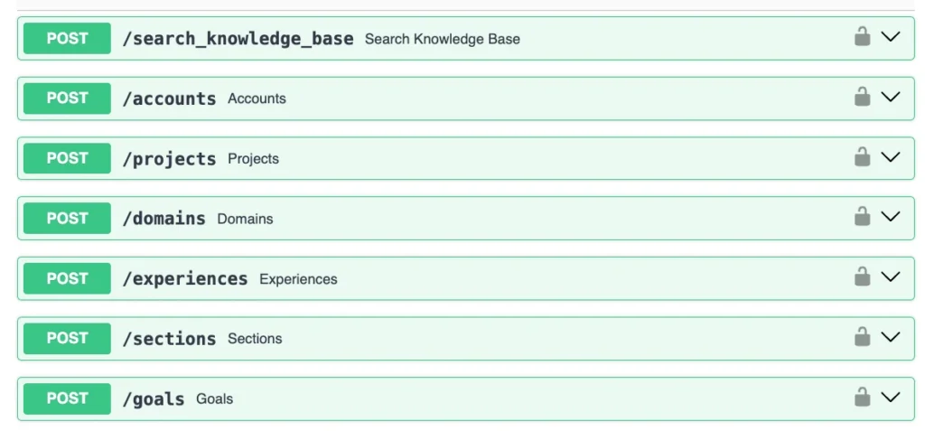 Nice UI showing all the endpoints or tools