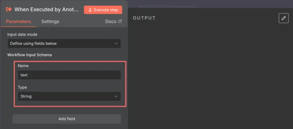 Setting parameters to send "When Executed by Another Workflow"