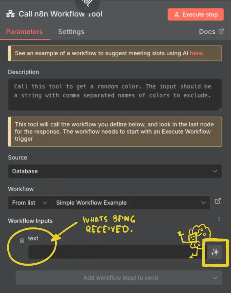 Text parameter now available to send from "Call n8n Workflow"