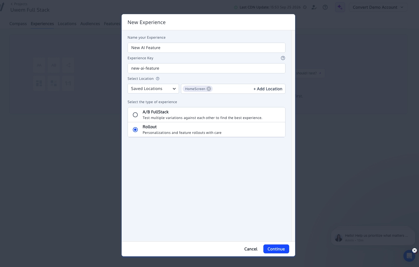 Feature flag and rollout setup in Convert Experiences