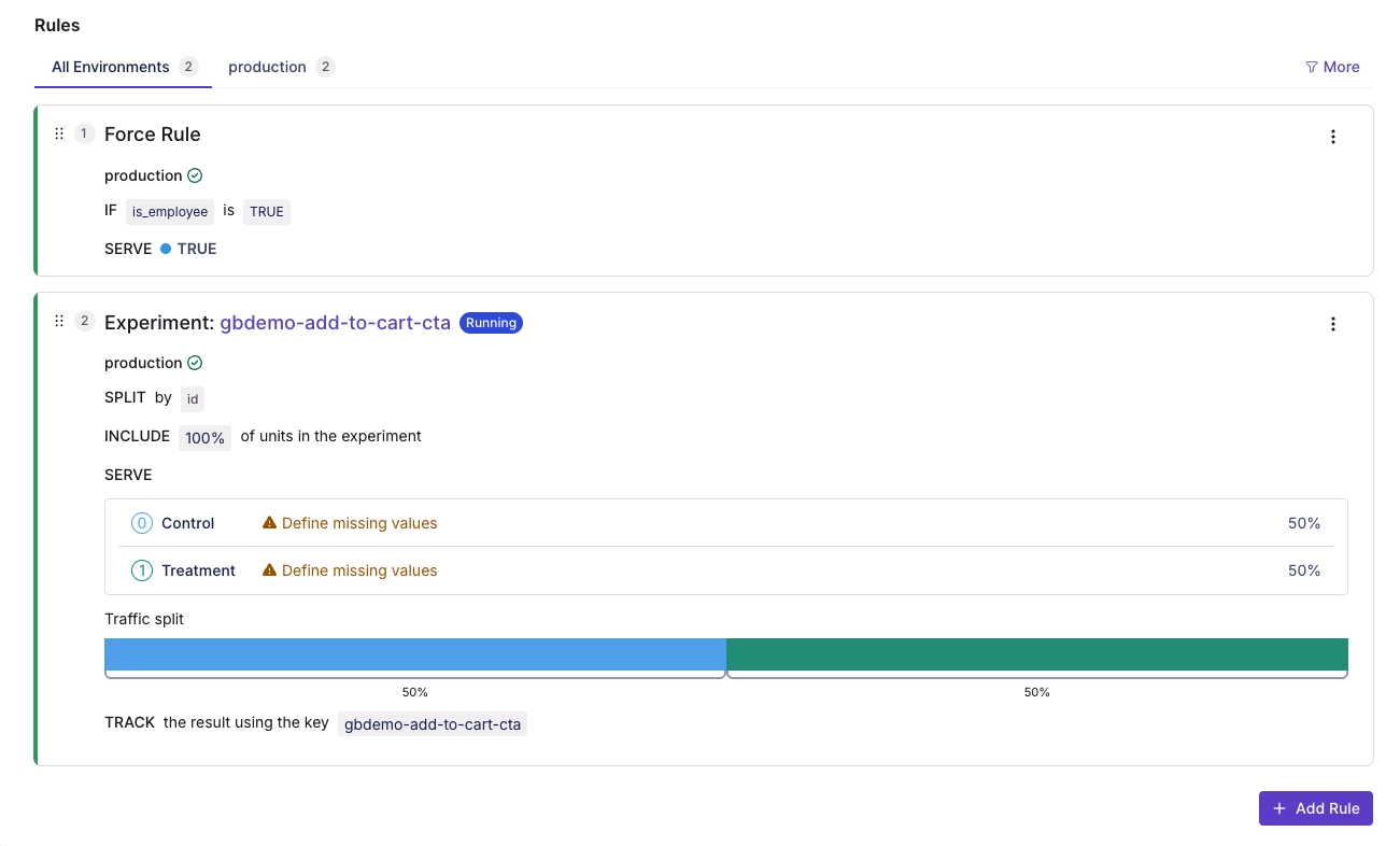 Growthbook feature flag setup demo screenshot
