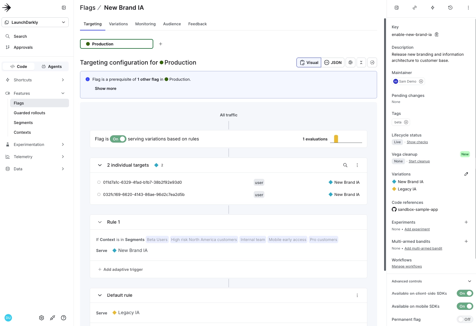 LaunchDarkly feature flag setup screen